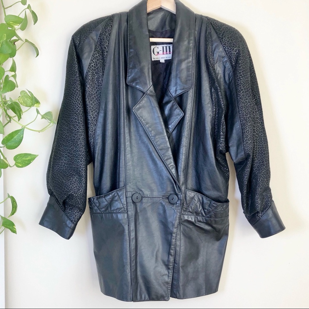 Vintage 80s Genuine Leather Jacket Black G-III XS